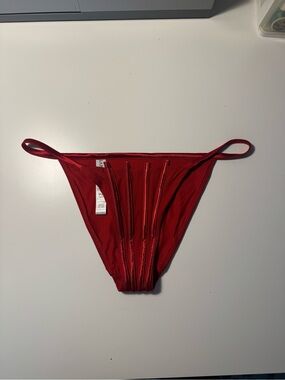 La Perla Red Bikini Bottom with Vertical Strap Detail